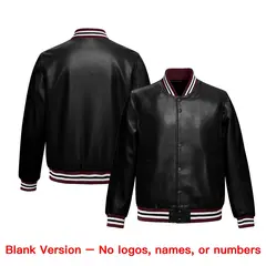 Black Crimson White Full-Snap Faux Leather Letterman Jacket 6