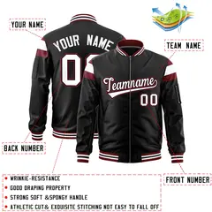 Black Crimson White Full-Zip Shoulder Block Varsity Letterman Bomber Jacket 2