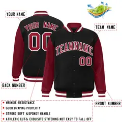 Black Crimson-White Raglan Sleeves Varsity Full-Snap Letterman Jacket 2