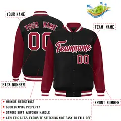 Black Crimson-White Raglan Sleeves Varsity Full-Snap Letterman Jacket 2