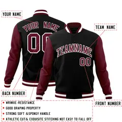 Black Crimson-White Raglan Sleeves Varsity Full-Snap Letterman Jacket 4