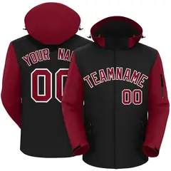 Black Crimson-White Raglan Sleeves Waterproof Jacket