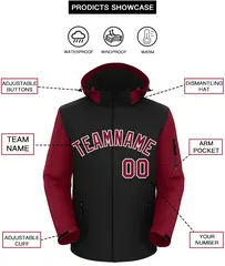 Black Crimson-White Raglan Sleeves Waterproof Jacket 2