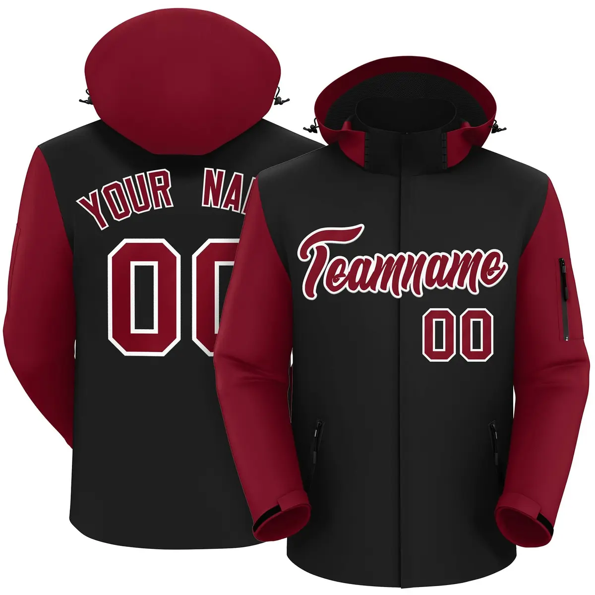 Black Crimson-White Raglan Sleeves Waterproof Jacket