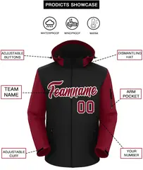 Black Crimson-White Raglan Sleeves Waterproof Jacket 2