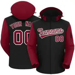 Black Crimson-White Raglan Sleeves Waterproof Jacket 1
