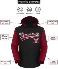 Black Crimson-White Raglan Sleeves Waterproof Jacket 2