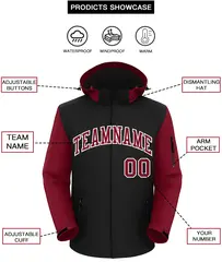 Black Crimson-White Raglan Sleeves Waterproof Jacket 2