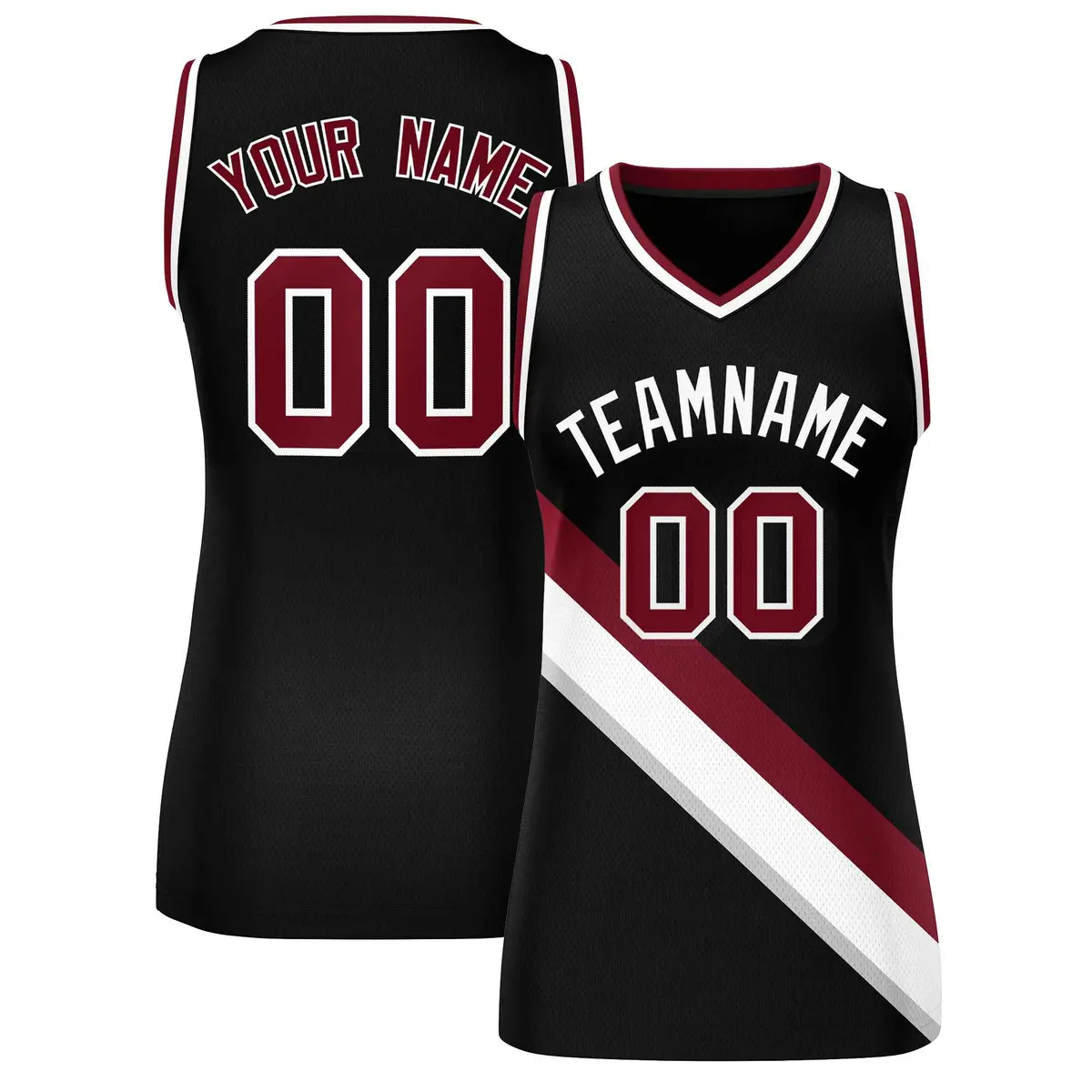 Women's Black Crimson-White Thick Slash Mesh Basketball Jersey
