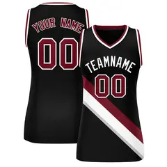 Black Crimson-White Thick Slash Mesh Basketball Jersey