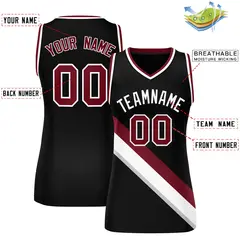 Women's Black Crimson-White Thick Slash Mesh Basketball Jersey 2