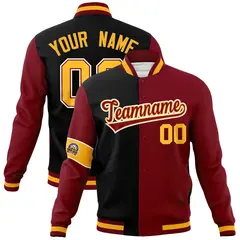 Black Crimson White Two Tone Split Letterman Full-Snap Jacket 1