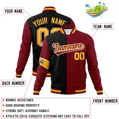 Black Crimson White Two Tone Split Letterman Full-Snap Jacket 4