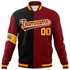 Black Crimson White Two Tone Split Letterman Full-Snap Jacket 5