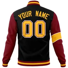 Black Crimson White Two Tone Split Letterman Full-Snap Jacket 6