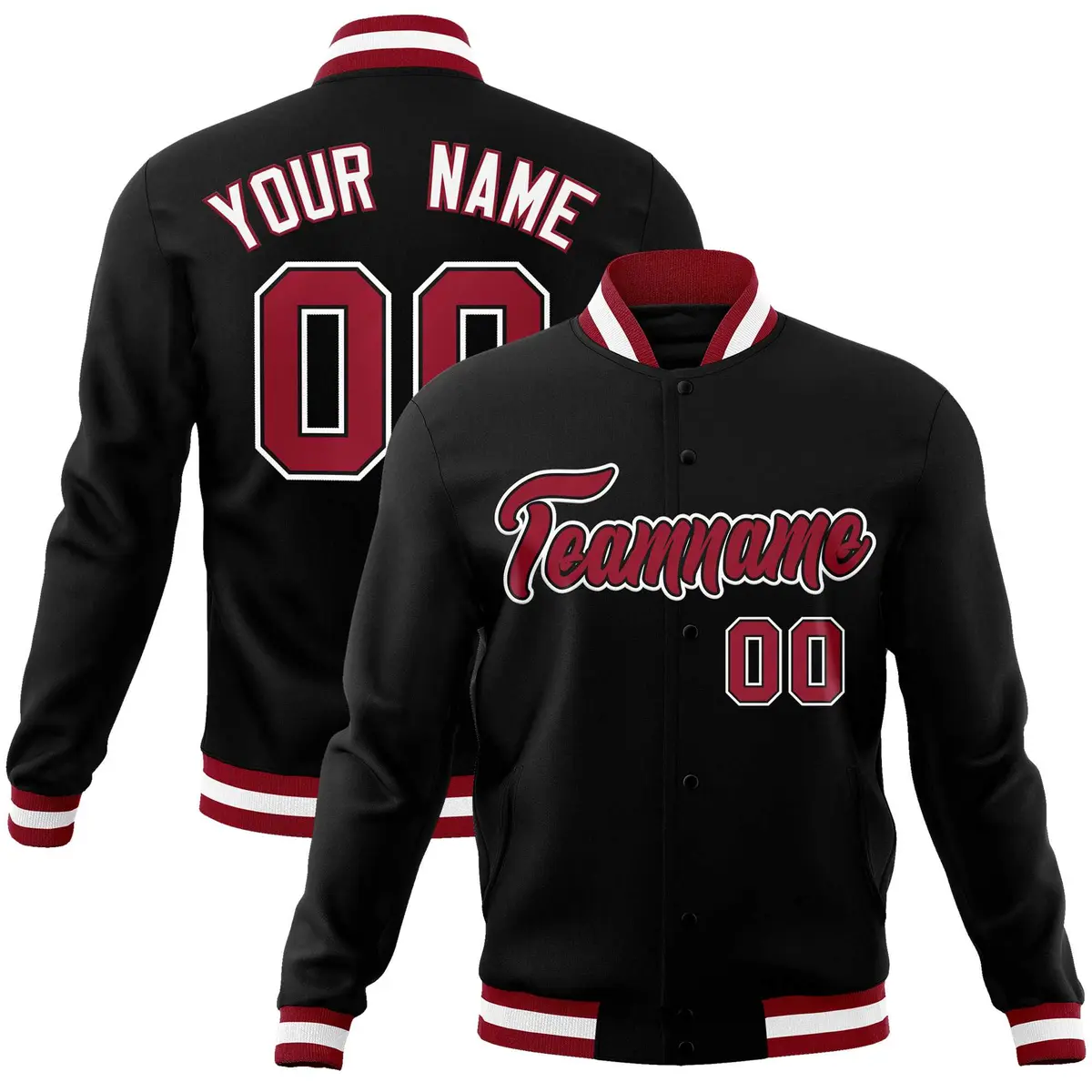 Black Crimson-White Varsity Full-Snap Letterman Jacket