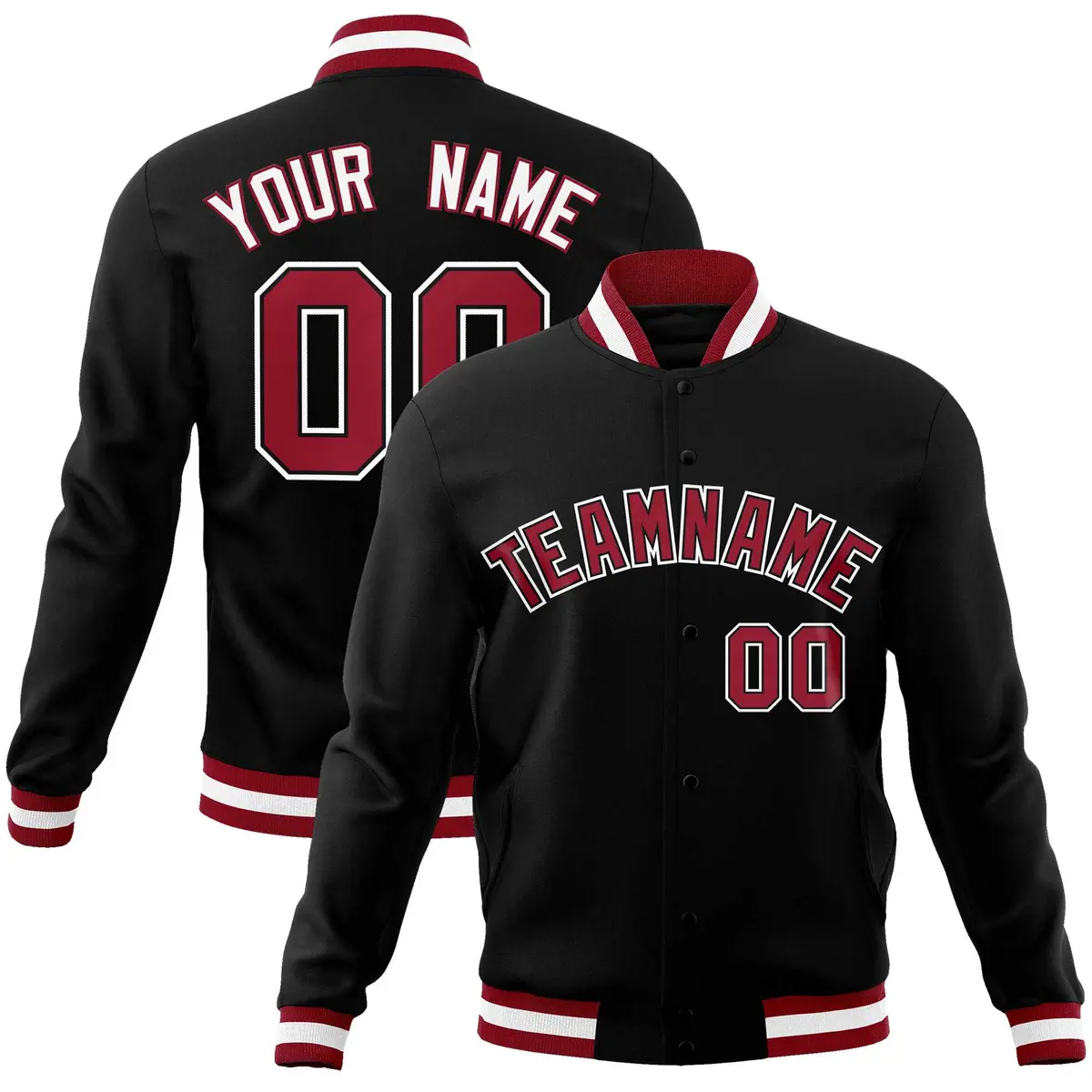 Black Crimson-White Varsity Full-Snap Letterman Jacket