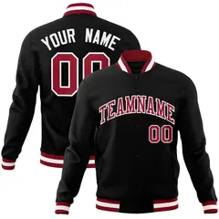 Black Crimson-White Varsity Full-Snap Letterman Jacket 1