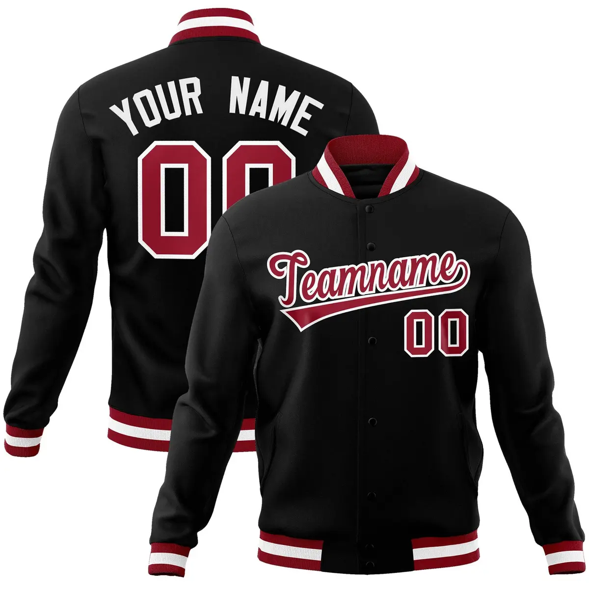Black Crimson-White Varsity Full-Snap Letterman Jacket
