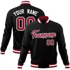 Black Crimson-White Varsity Full-Snap Letterman Jacket 1