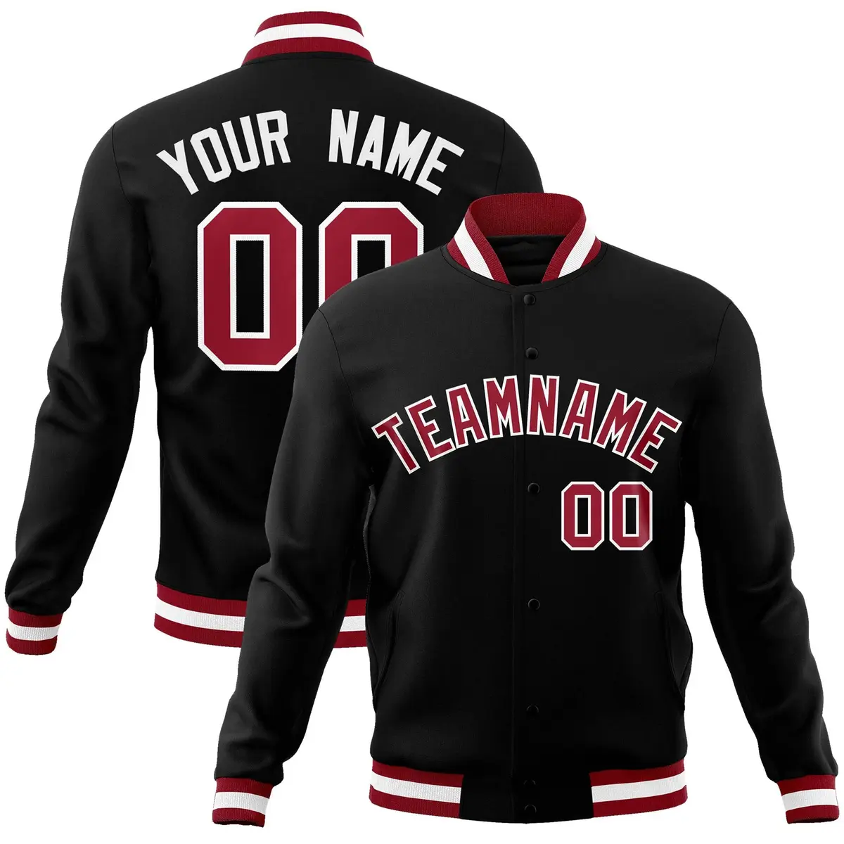 Black Crimson-White Varsity Full-Snap Letterman Jacket