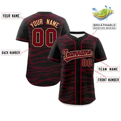 Black Crimson Zebra Stripes Graffiti Baseball Jersey 2
