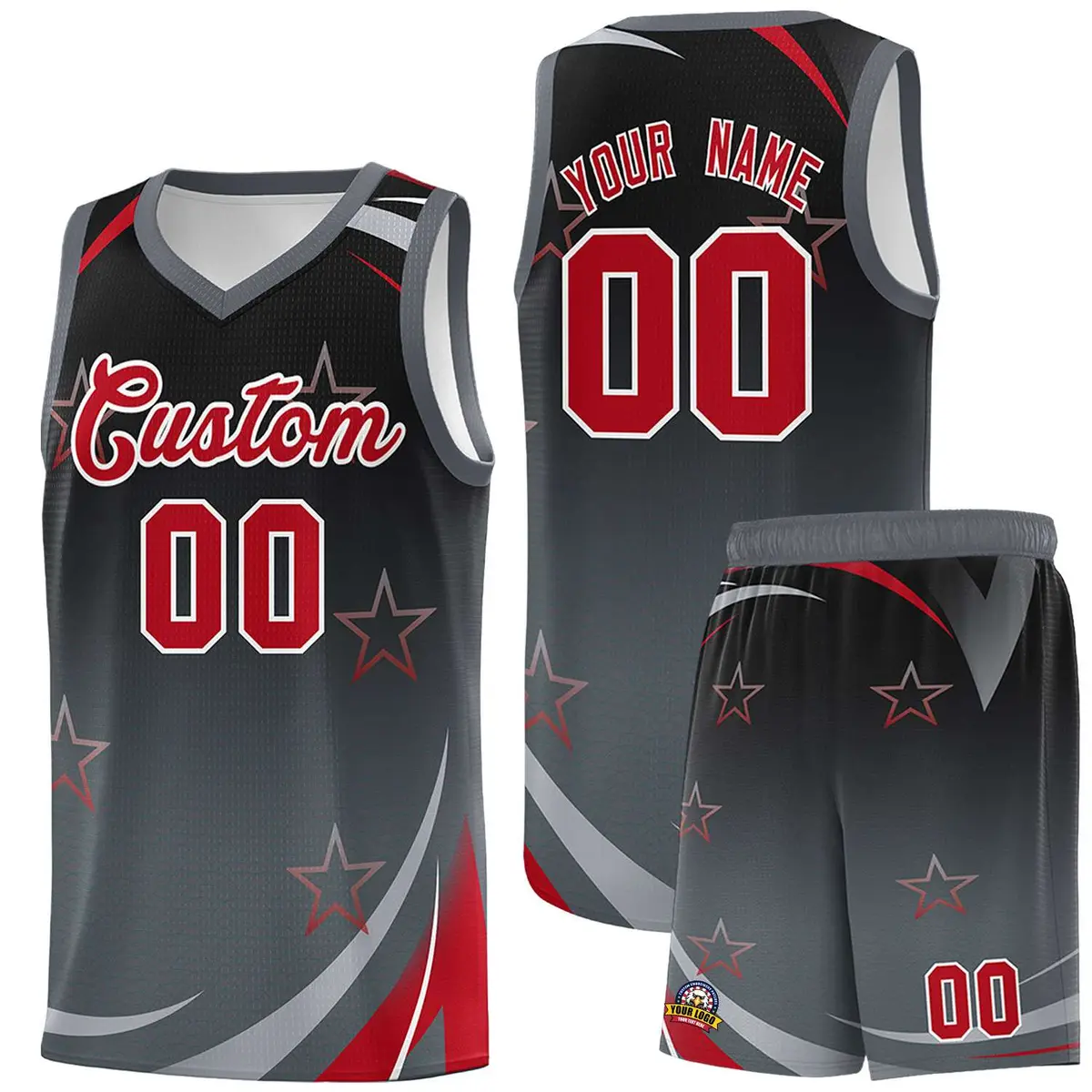Black Dark Gray Gradient Star Graffiti Basketball Jersey