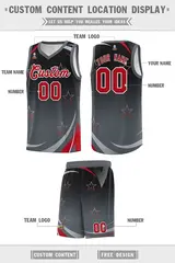 Black Dark Gray Gradient Star Graffiti Basketball Jersey 2