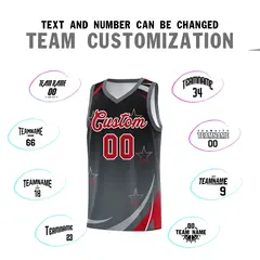 Black Dark Gray Gradient Star Graffiti Basketball Jersey 3