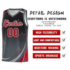 Black Dark Gray Gradient Star Graffiti Basketball Jersey 4