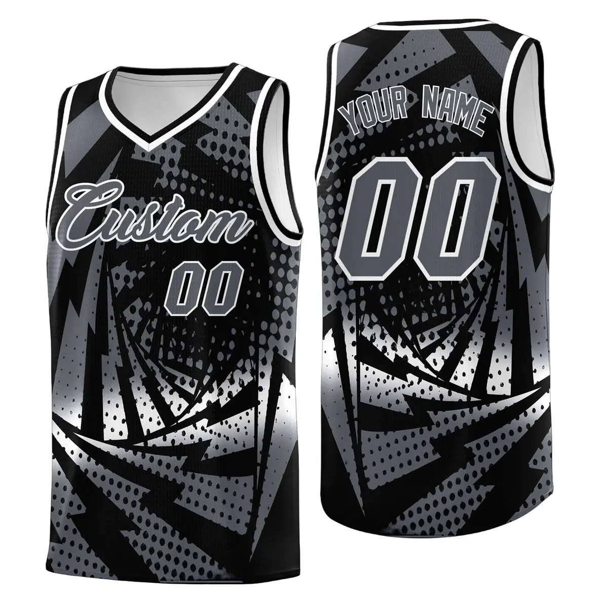 Black Dark Gray Lightning Halftone Dot Basketball Jersey