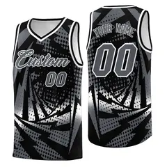 Black Dark Gray Lightning Halftone Dot Basketball Jersey 1
