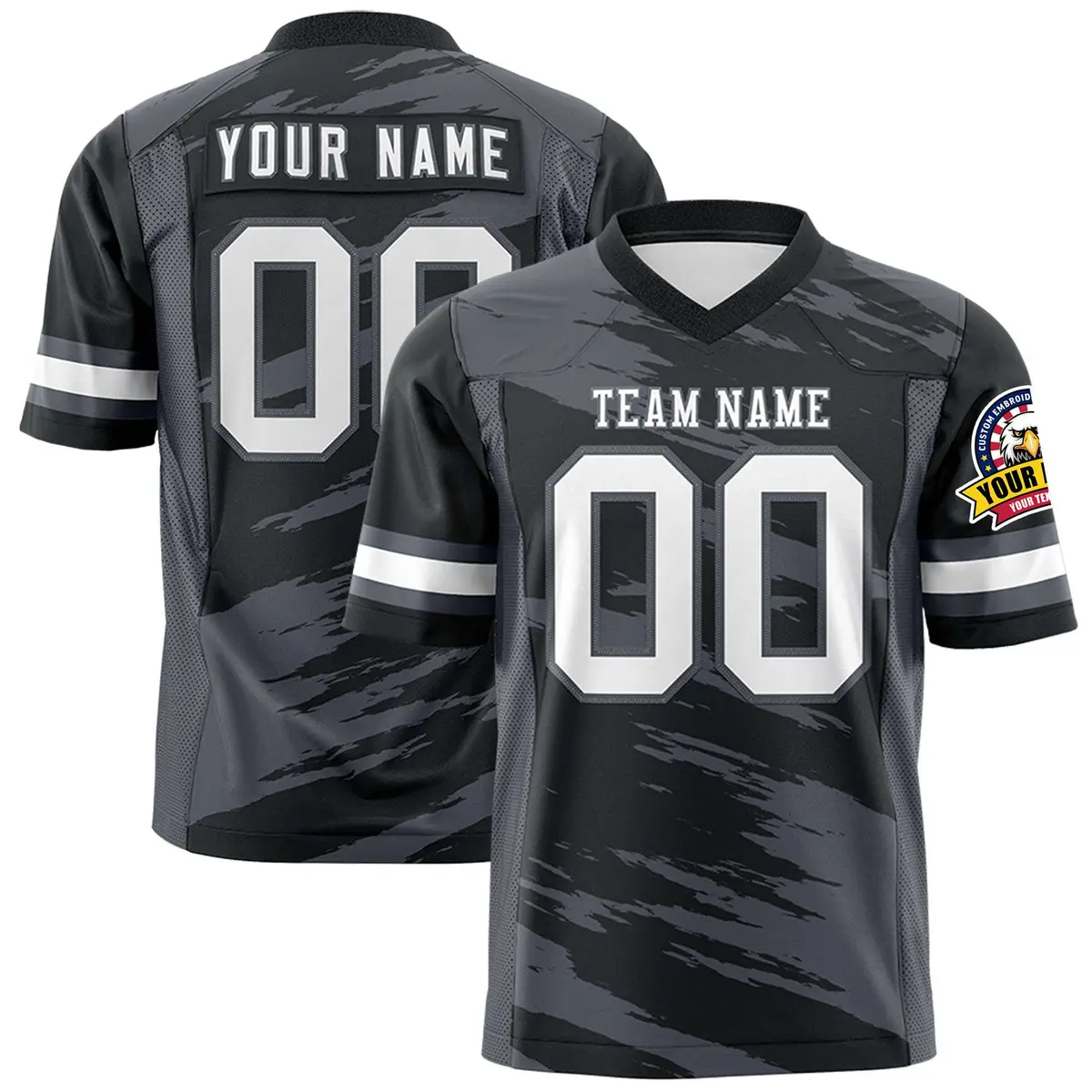 Black Dark Gray Scratch Pattern Authentic Football Jersey