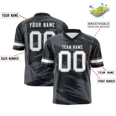 Black Dark Gray Scratch Pattern Authentic Football Jersey 2