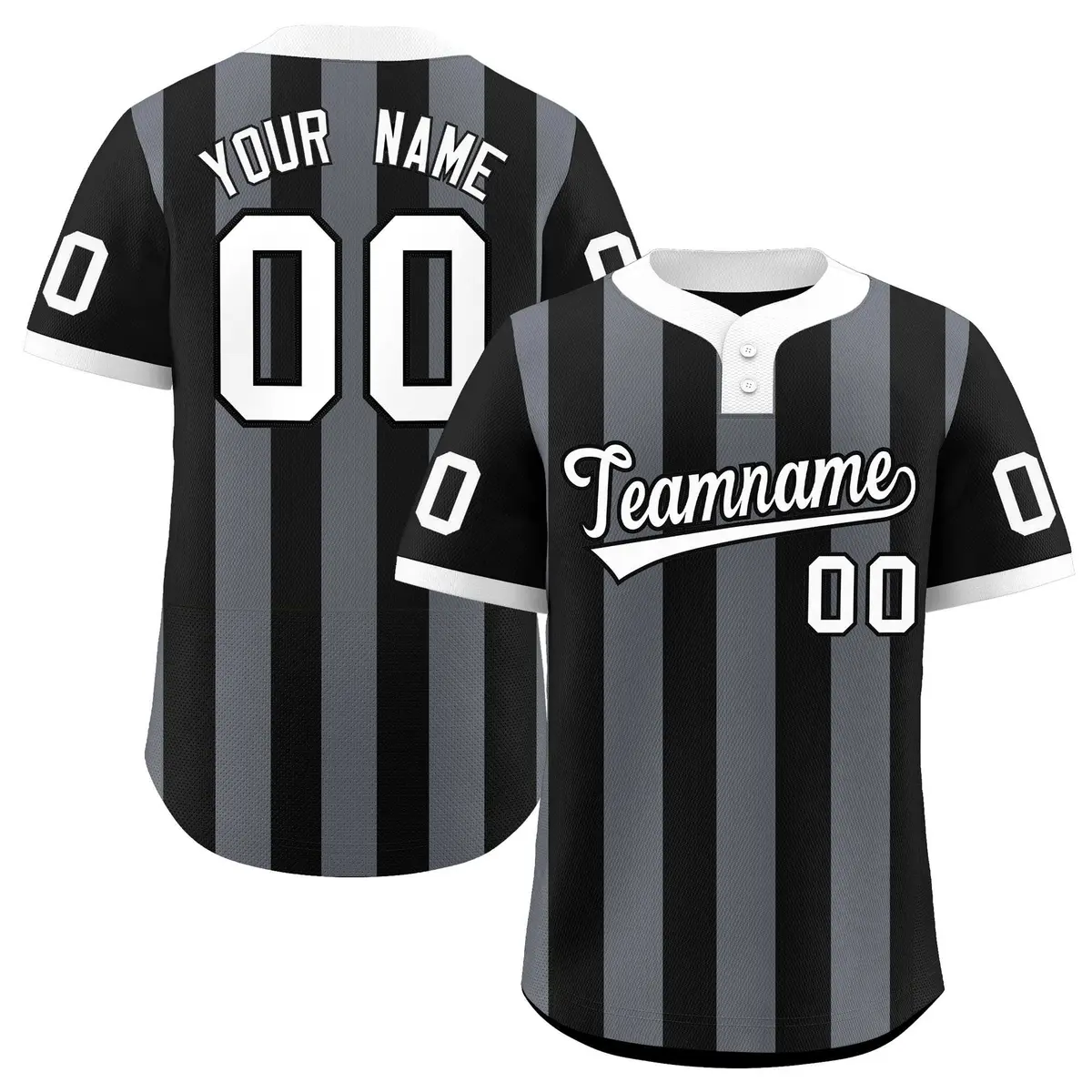 Black Dark Gray Stripe Two-Button Softball Jersey