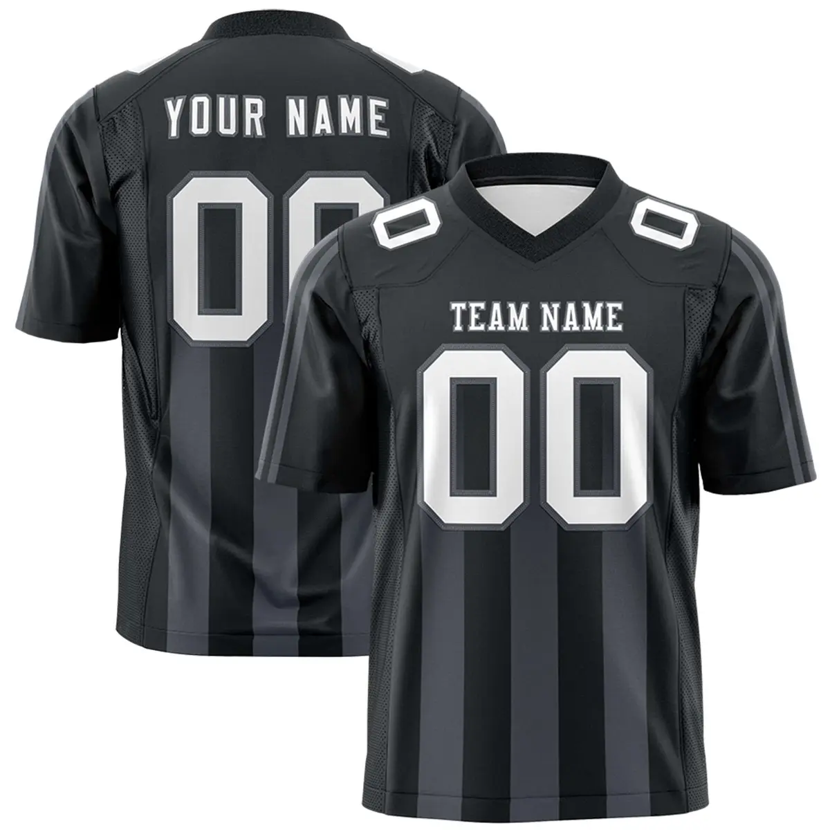 Black Dark Gray Vertical Fine Stripe Gradient Football Jersey