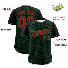 Black Dark Green Kelly Green Graffiti Mexican Style Baseball Jersey 3