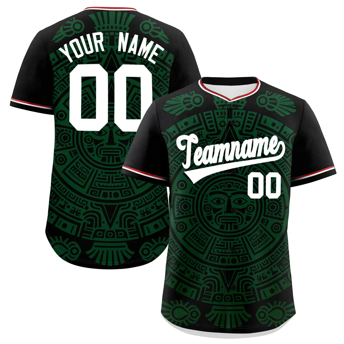 Black Dark Green White Graffiti Mexican Style Baseball Jersey