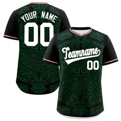 Black Dark Green White Graffiti Mexican Style Baseball Jersey 1
