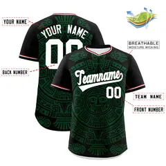 Black Dark Green White Graffiti Mexican Style Baseball Jersey 3