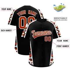 Black Dark Orange Side Camo Baseball Jersey 2