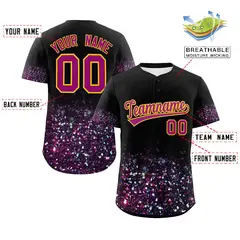 Black Dark Pink Gradient Sparkle-Effect Baseball Jersey 2