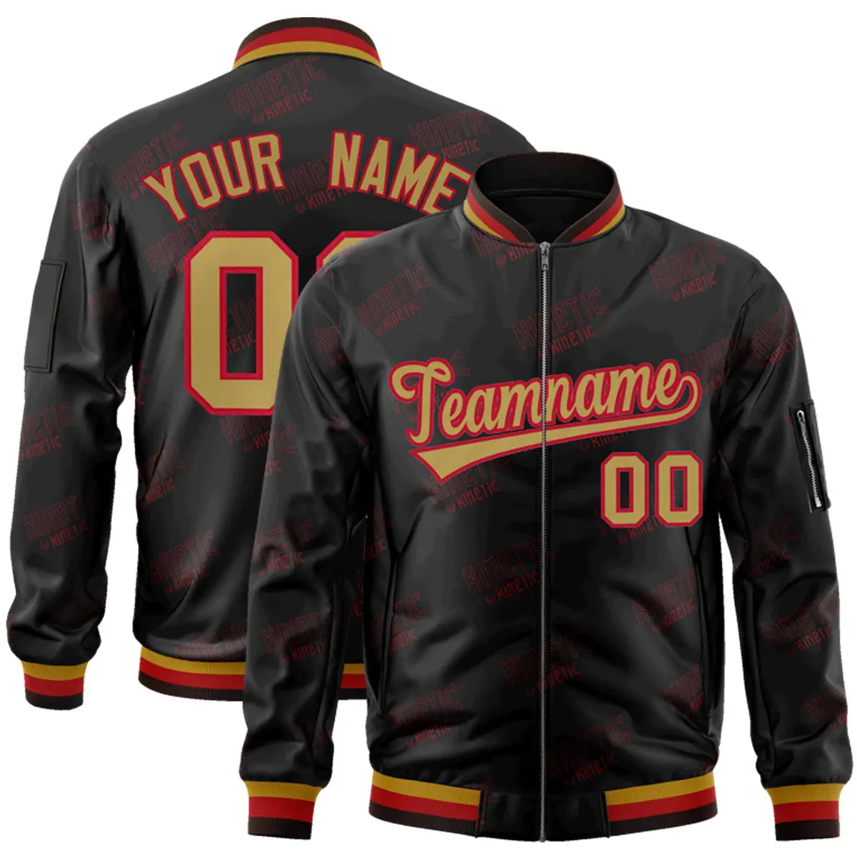 Black Desert Yellow-Red Letter Full-Zip Varsity Bomber Jacket