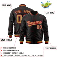 Black Desert Yellow-Red Letter Full-Zip Varsity Bomber Jacket 2