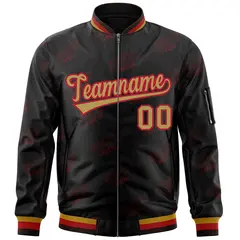 Black Desert Yellow-Red Letter Full-Zip Varsity Bomber Jacket 3