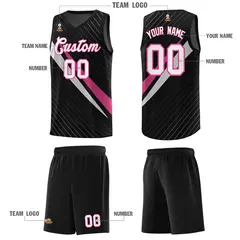 Black Diagonal Pinstripe Color Block Basketball Jersey 5