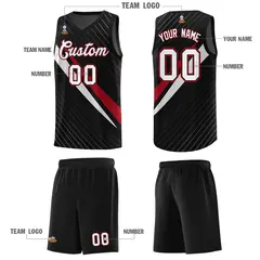 Black Diagonal Pinstripe Color Block Basketball Jersey 5