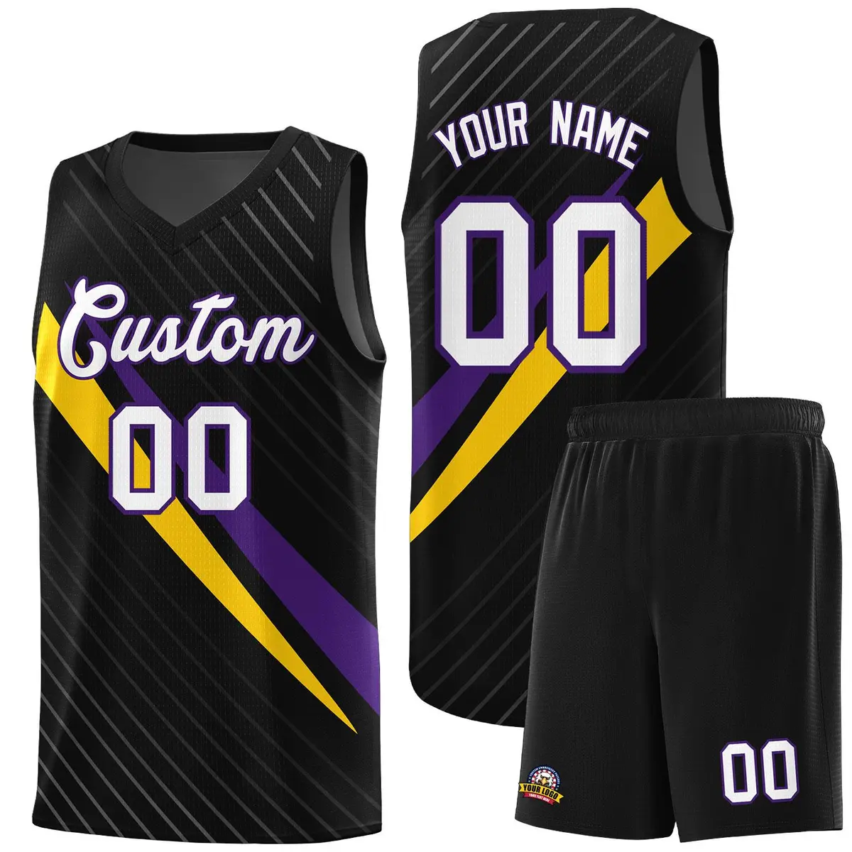 Black Diagonal Pinstripe Color Block Basketball Jersey