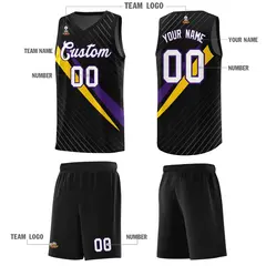 Black Diagonal Pinstripe Color Block Basketball Jersey 5
