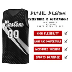 Black Diagonal Pinstripe Color Block Basketball Jersey 2
